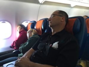 Sarah, Anna, and Doug catch some z's on the flight to Samara